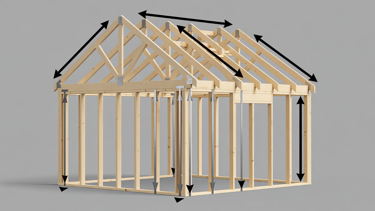 Clean technical diagram showing roof truss connected to wall top plate with labeled hurricane ties and continuous straps running downward through wall framing to foundation anchors, studio lighting on wood framing against neutral background