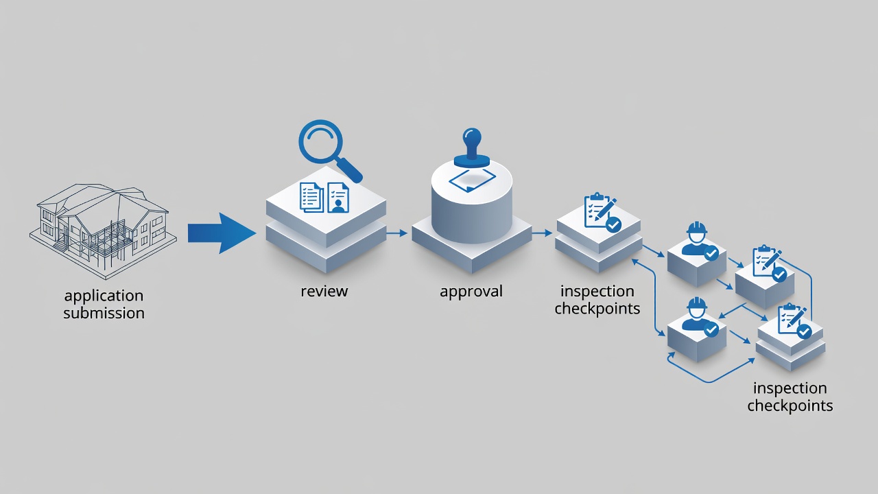 Clear conceptual diagram of the Seminole County permitting process for Winter Park renovations showing application submission, review, approval, and inspection checkpoints.