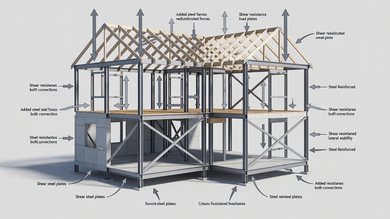 Structural diagram illustrating common load path reinforcement points during whole-home remodeling in Orlando
